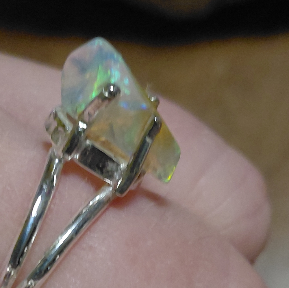 Silver Tumbled Ethiopian Opal Ring - Picture 6 of 12